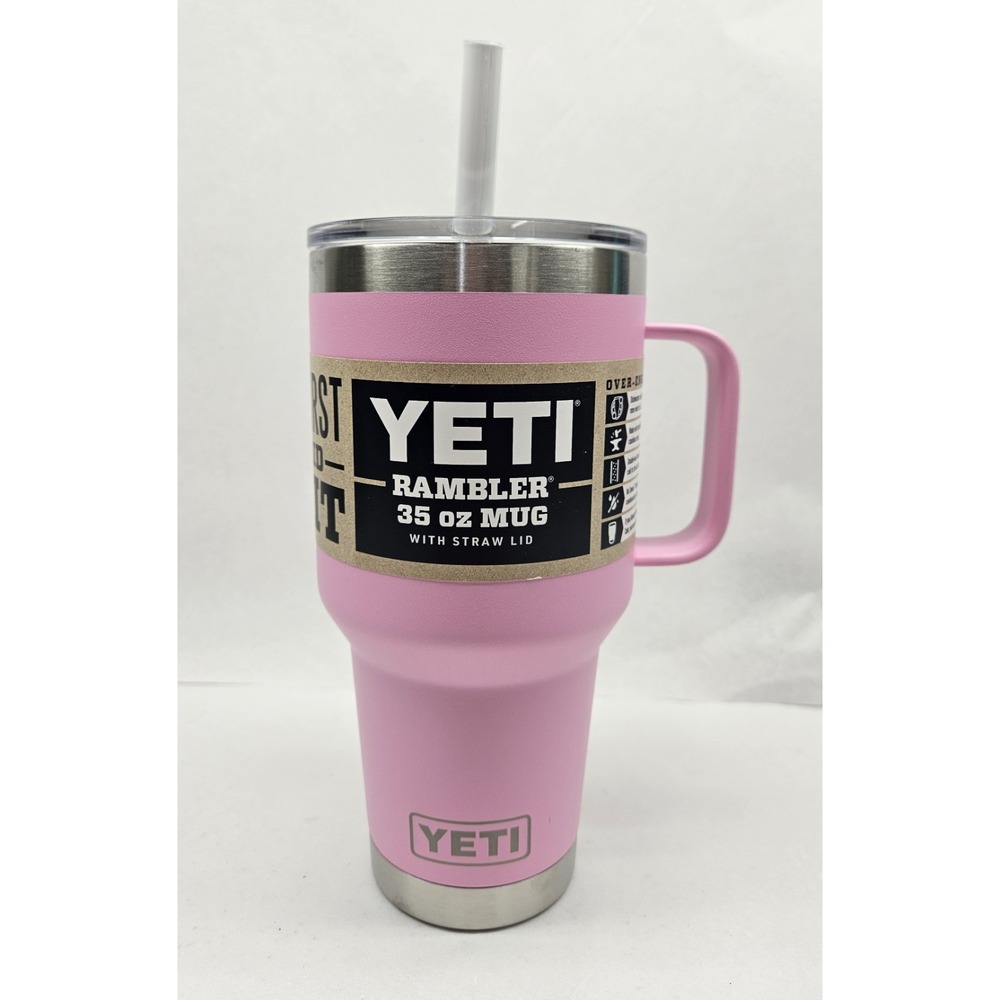 YETI 35 oz Rambler Mug w/Straw Lid POWER PINK Limited Edition, NEW w/Minor Blems